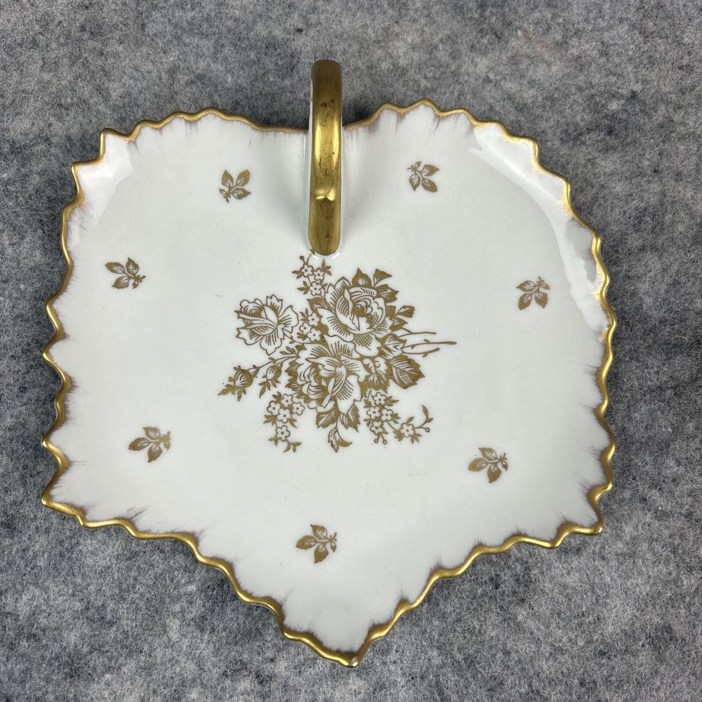 Vintage Royal Limoges France Candy Dish Plate Porcelain‎ With Gold Floral Trim